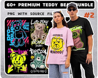 60 + Premium classy teddy bear design bundle, Modern T-Shirt Design Bundle, Pop Culture, Urban Clothing, T-Shirt Print Design