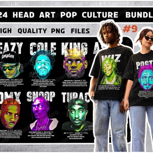 Pop Culture Head Art PNG T-Shirt Designs: Hip Hop Bundle (Digital Download)