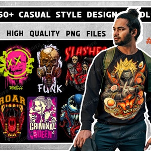 60+ Urban Pop Culture T-Shirt Designs: PNG Bundle (Digital Download)