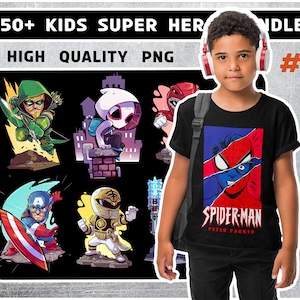 Más de 50 niños paquete de superhéroes -Superhéroes Niños Digital Set - Imágenes Prediseñadas - niños PNG - Superhéroes Vengadores niños Papeles Digitales
