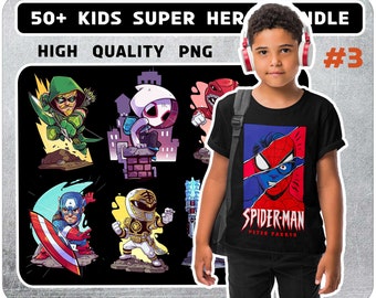 Kids Superhero Clipart Bundle: 50+ PNG Images (Digital Download)