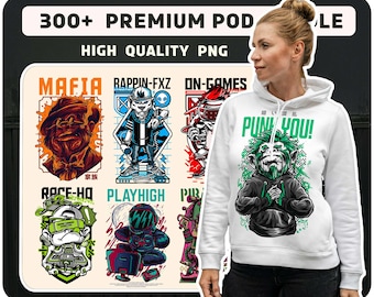 300 + premium t-shirt pod design bundle, high quality print, commercial use Png files for Cricut, comic Png, digital download