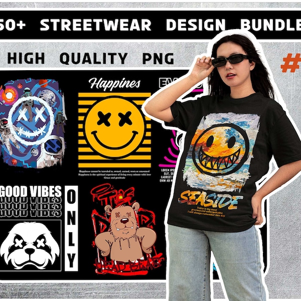 50 + Premium Streetwear Urban Style Design Bundle, Modernes T-Shirt Design Bundle, Pop Kultur, Urban Clothing, T-Shirt Print Design