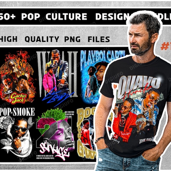 Más de 60 diseños de camisetas de cultura pop - PNG - Ideal para pegatinas, camisetas, sudaderas con capucha, camisetas de paquetes de hip hop Png, camisetas occidentales