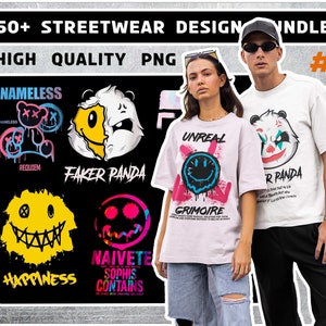 50 + Premium Streetwear urban style design bundle, Modern T-Shirt Design Bundle, Pop Culture, Urban Clothing, T-Shirt Print Design