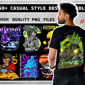 Urban T-Shirt Design Bundle: 50+ Pop Culture PNG Files (Digital Download)