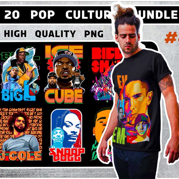 20 pop culture T-Shirt Designs - PNG - Great for Stickers, T-shirts, Hoodies, hip hop bundle T-shirts Png, western T-shirts