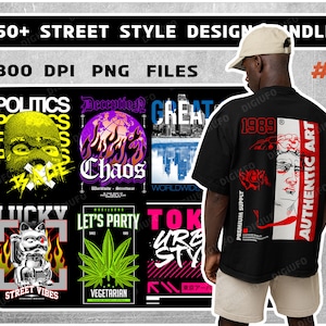 Paquete de diseño de estilo urbano de 50 + Premium Streetwear, paquete de diseño de camiseta moderna, cultura pop, ropa urbana, diseño de impresión de camiseta