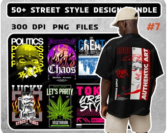 50+ Streetwear T-Shirt Designs: Urban Style PNG Bundle (Digital Download)