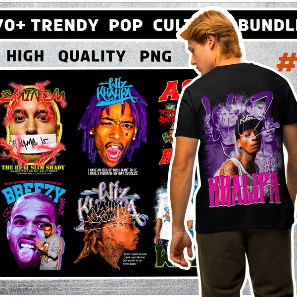 Plus de 70 modèles de t-shirts de culture pop - PNG - Idéal pour les autocollants, les t-shirts, les sweats à capuche, les t-shirts hip hop Png, les t-shirts occidentaux