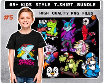 Kids Cartoon T-Shirt PNG Clipart Bundle (Digital Download)