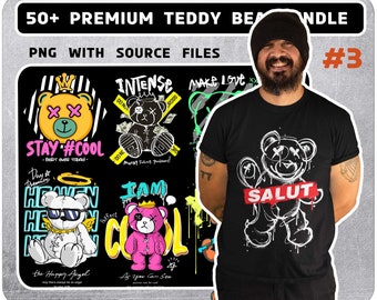 50 + Premium classy teddy bear design bundle, Modern T-Shirt Design Bundle, Pop Culture, Urban Clothing, T-Shirt Print Design