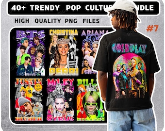 Pop Culture T-Shirt Designs: PNG Bundle for Stickers, Hoodies (Digital Download)