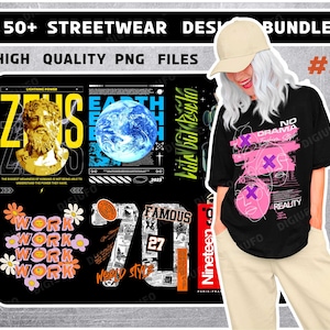 50 + Premium Streetwear urban style design bundle, Modern T-Shirt Design Bundle, Pop Culture, Urban Clothing, T-Shirt Print Design