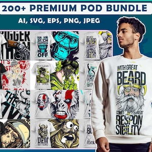 200 + premium t-shirt pod design bundle, high quality print , commercial use SVG files for Cricut, svg, AI, Vector file, digital download