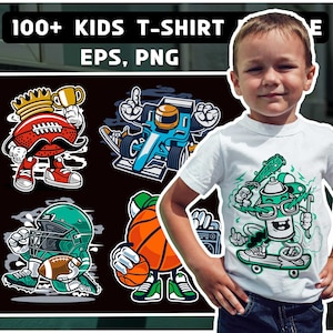 100+ kids t-shirt bundle -cartoon style Kids Digital Set - Clipart images - kids PNG - Super heroes games kids Digital Papers