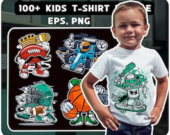 Kids Cartoon Clipart Bundle: T-Shirt Designs, PNG, EPS (Digital Download)