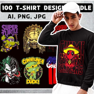 Pacchetto di 100 design di magliette, stampa di alta qualità, file SVG per uso commerciale per Cricut, svg, AI, file vettoriale, download digitale