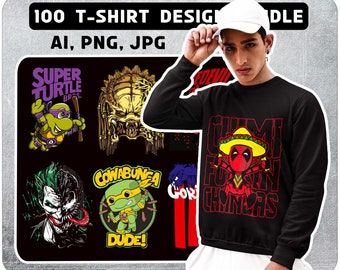 100 T-Shirt Design Bundle, Urban Streetwear, Cricut SVG, AI, Vector (Digital Download)