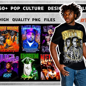 60+ Popkultur T-Shirt Designs - PNG - ideal für Aufkleber, T-Shirts, Hoodies, Hip-Hop-Bündel T-Shirts Png, westliche T-Shirts