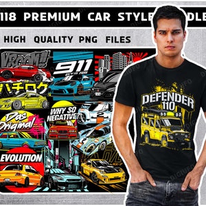 Car T-Shirt Designs, PNG AI Vector Bundle (Digital Download)