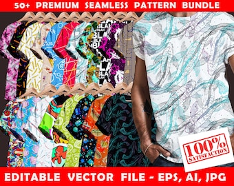 Seamless Pattern T-Shirt Design Bundle | All Over Print Pattern Pack | Trendy Repeating Patterns | Commercial Use PNG Files | Sublimation