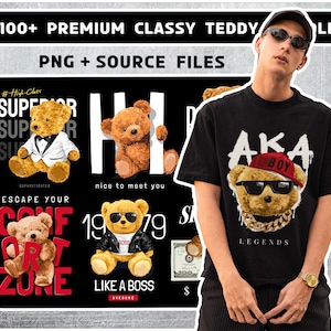 100 + Premium classy teddy bear design bundle, Modern T-Shirt Design Bundle, Pop Culture, Urban Clothing, T-Shirt Print Design
