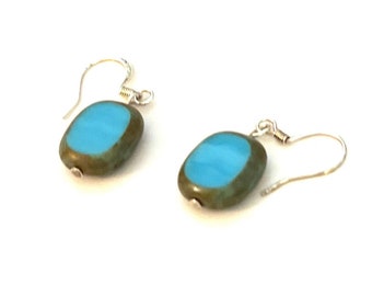 Boucles d’oreilles en céramique bleu turquoise, Sterling, NWOT