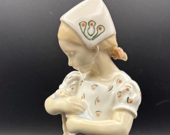 Mary, Girl with Doll, Bing and Grondahl Figurine, Vintage, Underglazed porcelain, Retired Piece 1910, Piece Code NB44