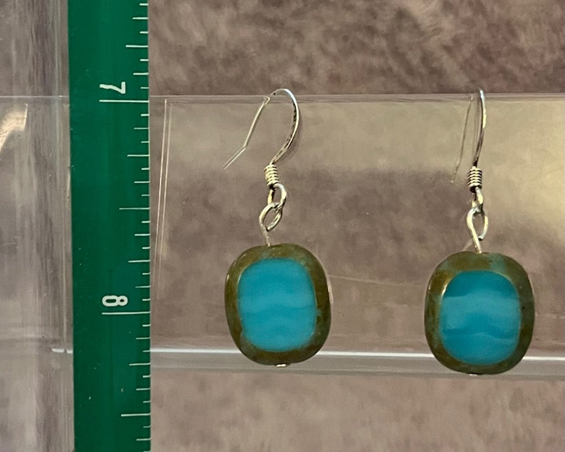 Turquoise Blue Ceramic Earrings, Sterling, NWOT image 2