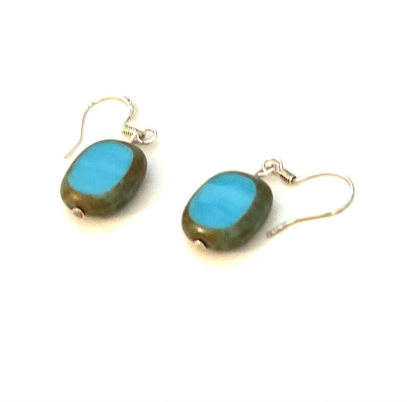 Turquoise Blue Ceramic Earrings, Sterling, NWOT image 1