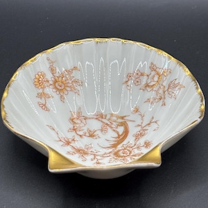 Limoges Porzellan Jakobsmuschel Schmuckschale, Golddekoration, Vintage, Frankreich