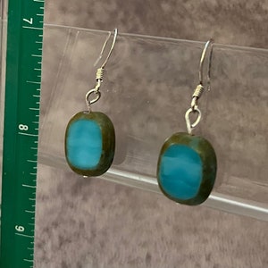 Turquoise Blue Ceramic Earrings, Sterling, NWOT image 3