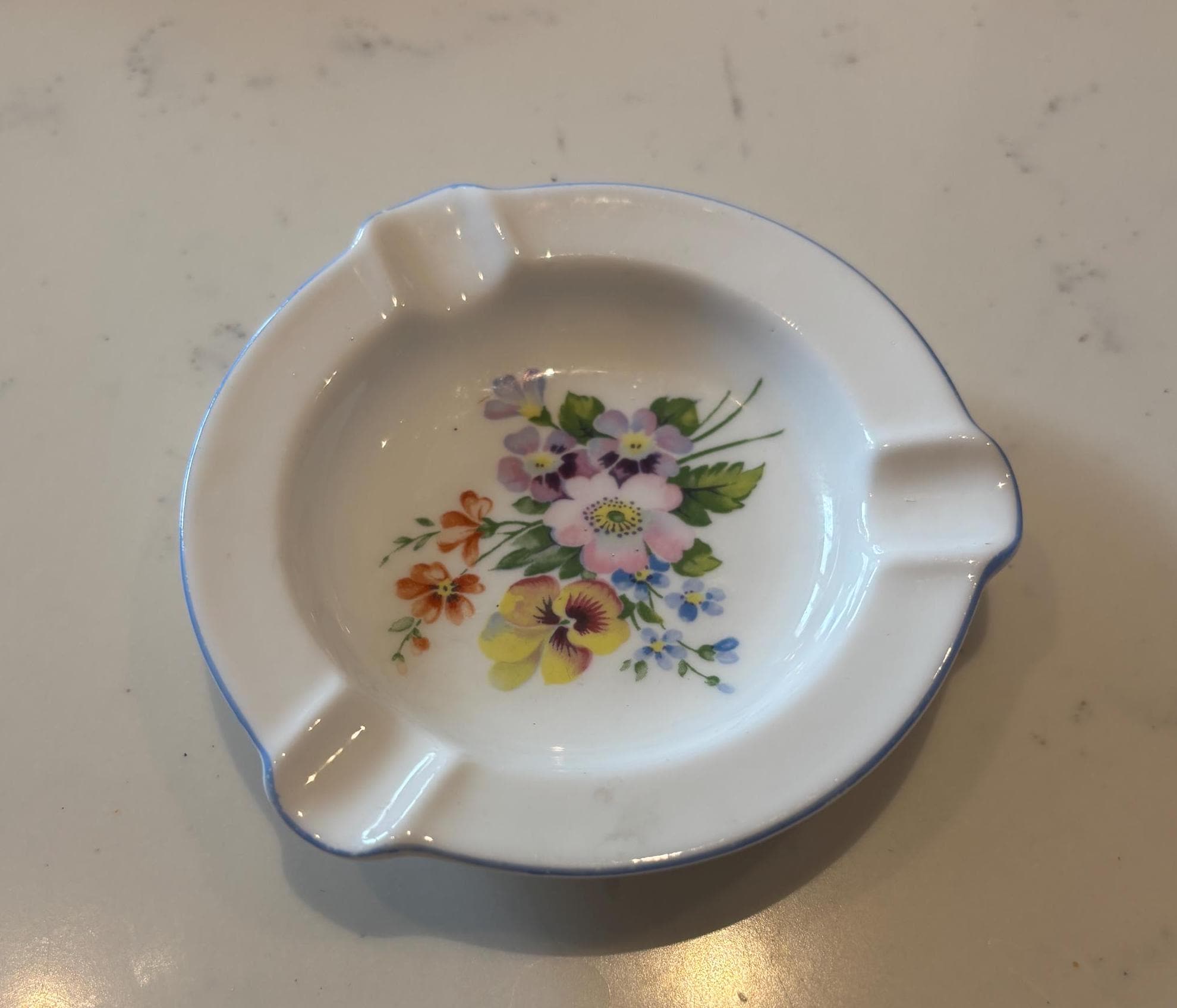 Shelley Bone China Ashtray / Trinket Dish, Pansies and flowers