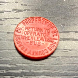 Vintage Bus Token, St Louis Transit, Plastic, Red