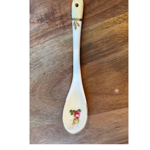 Vintage Porcelain Spoon: Rose & Gold Floral Tea Condiment