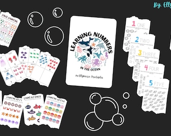 Printable Ocean Themed Number Arbeitsblätter, Vorschularbeitsblätter, Arbeitsblätter für Kinder