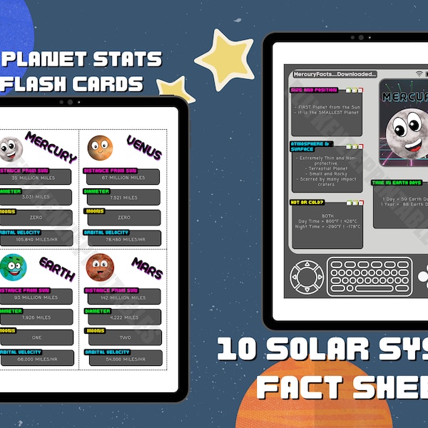 Planets Flash Cards Etsy