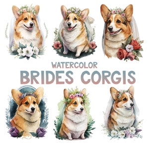 Wedding Corgi Watercolor, Corgi PNG, Watercolor Clipart, Ideal for Wedding Invitation or Wedding Card, Digital Download, Sublimation PNG