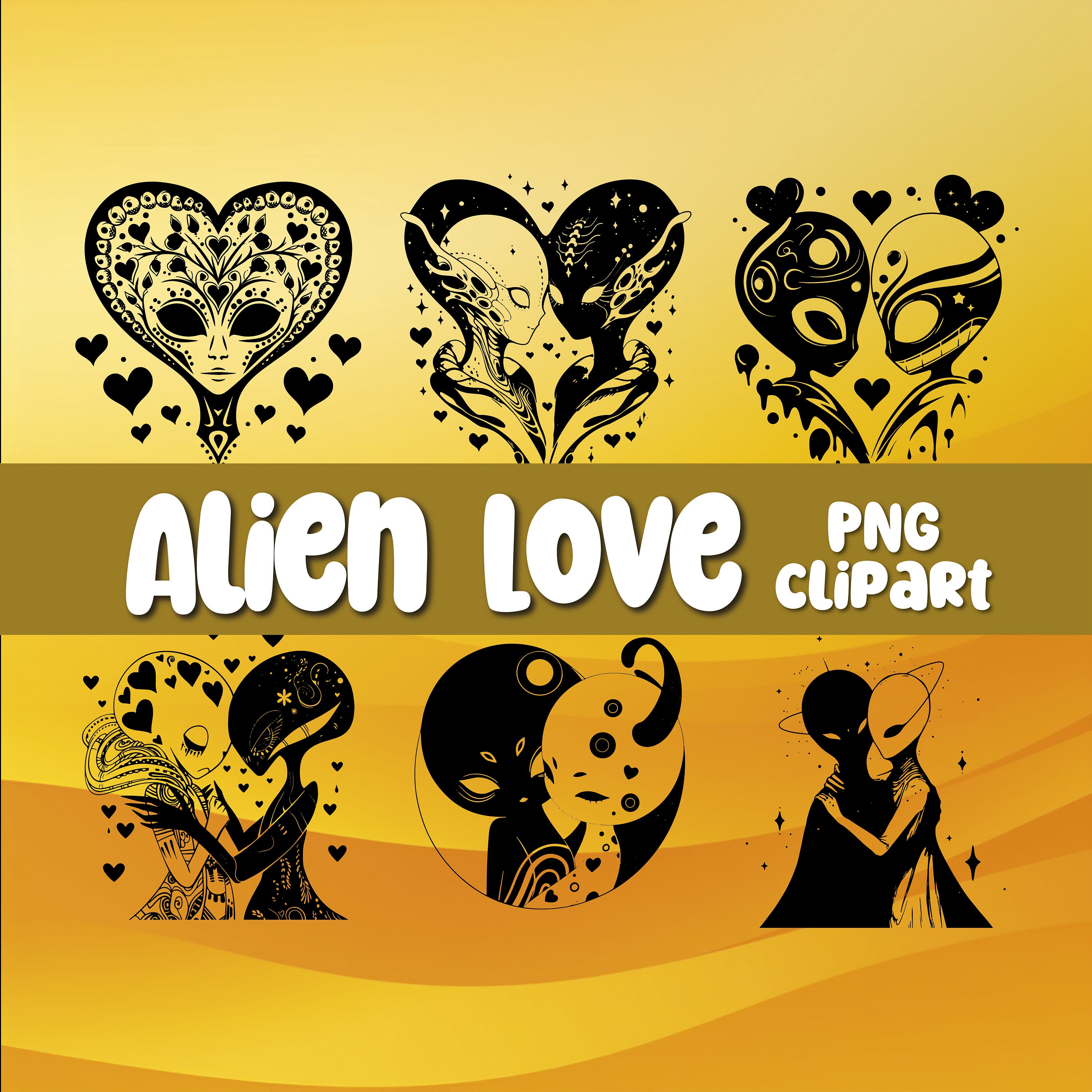 Alien Clipart, Alien Love PNG, Alien Couple Sticker, Love Heart PNG
