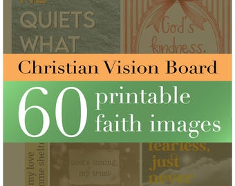 Christian Vision Board, 60 Printable Faith Filled Cards & Images, Prayer and Scripture Inspired Pages