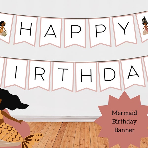 Mermaid Birthday Banner Instant Download- DIGITAL File - Download, Print, and Cut Out Your Own Banner!