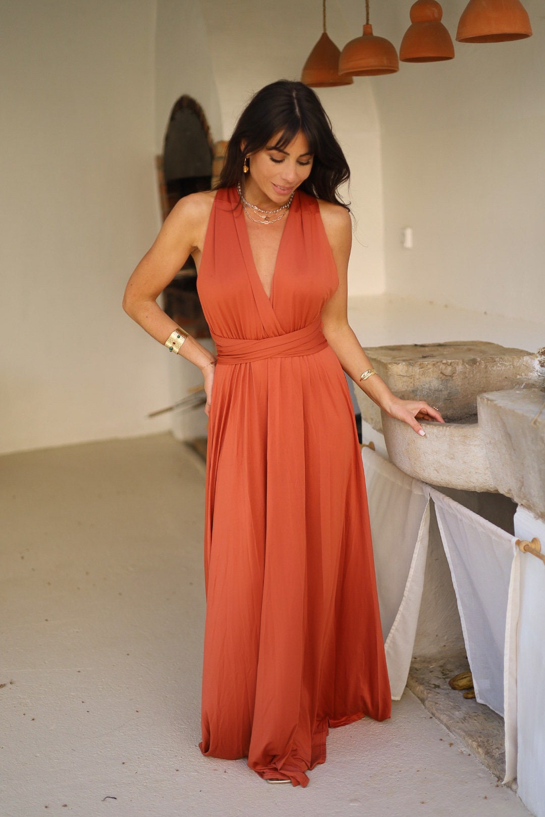 Robe demoiselle dhonneur multipositions terracotta, robe infinity