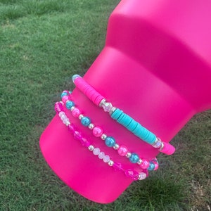 Beaded Stanley Tumbler Bracelets: Passion Pink Boot Topper Charms (Set of 3)
