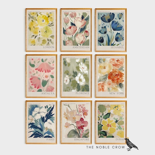 Flower Market Print Set of 12 Botanical Wall Art Floral Etsy Australia