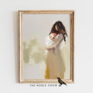Mom & Baby - long dark hair | light skin | 001, Nursery Decor, PRINTABLE Wall Art, Nursery Wall Art, Mothers Day Print, Baby Room | AR6701