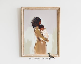 Mom & Baby - short dark hair | dark skin | 008, Nursery Decor, PRINTABLE Wall Art, Nursery Wall Art, Mothers Day, Mother and Child | AR6708