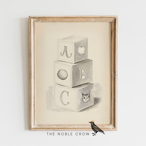 Vintage Toys Buchstabenwürfel | Buchstaben Blöcke Druck, Kinderzimmer Dekor, DRUCKBARE Kunst, Kinderzimmer Wandkunst, Spielzeug für Babys, Babyzimmer Kunst | AR6517