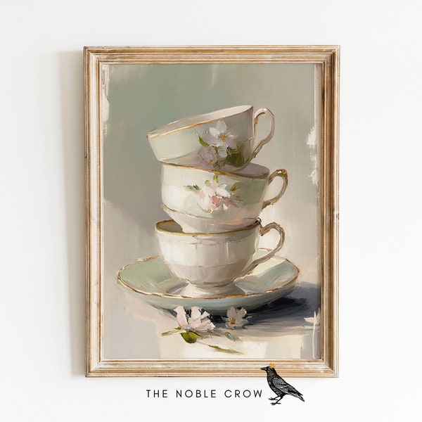 Spring Teacups Print | Printable Wall Decor | Printable Wall Art | Easter Art Prints Vintage | Digital Prints Neutral Wall Art | AR4311