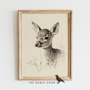 Woodland Baby Deer Animal Print, Nursery Decor, PRINTABLE Art, Nursery Wall Art, Forest Animal Babies, Baby Room Art Sketch | AR6504